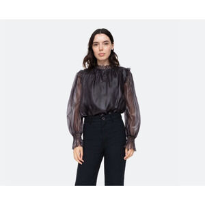 Sea New York Nuria Silk Organza Ruffle Blouse Top M Black Luxury Designer